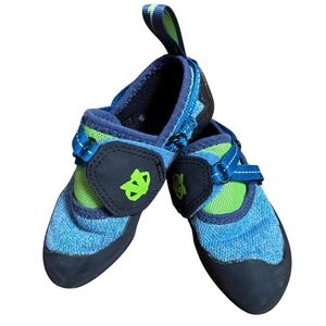 Evolv Venga Kids 11 Rock Climbing Shoes Blue Lime Green Trax SAS Rubber Outsole
